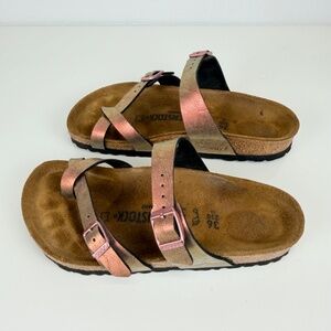 Birkenstock Women's Mayari Adjustable Strap Metallic Rose Pink Sandals Size 36